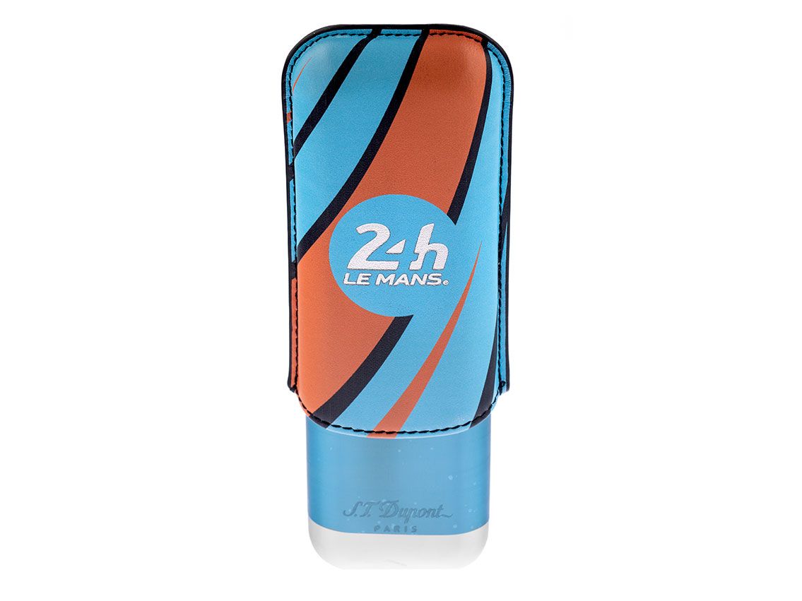S.T. Dupont 2er Zigarren Etui le Mans blue orange Chrom Leder Ref.183289 Box&Pap. Full Set Neu