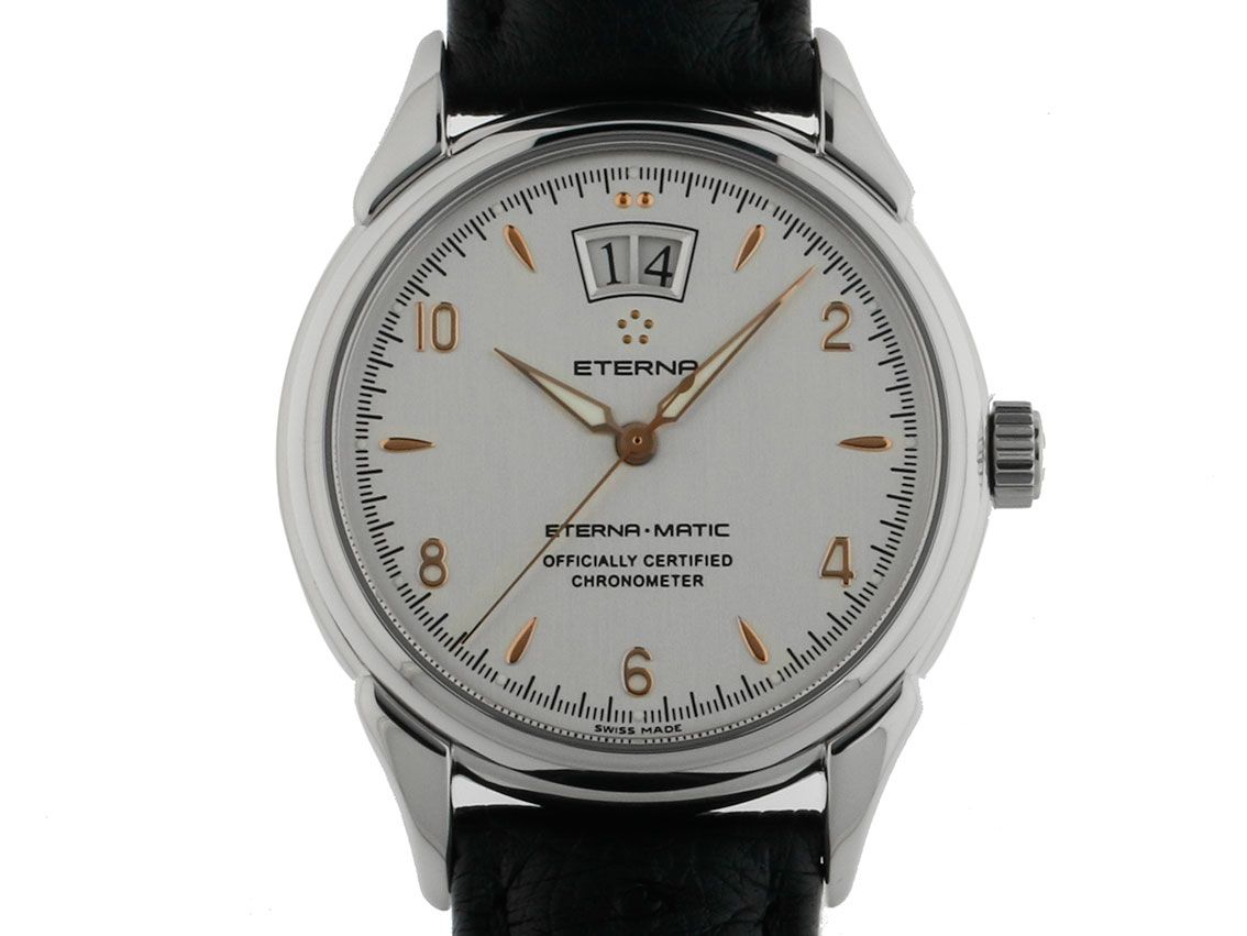 Eterna Matic Grand Date 1948 Stahl Automatik Chronometer 40mm Vintage Bj.2004 Box&Pap. Full Set wie Neu