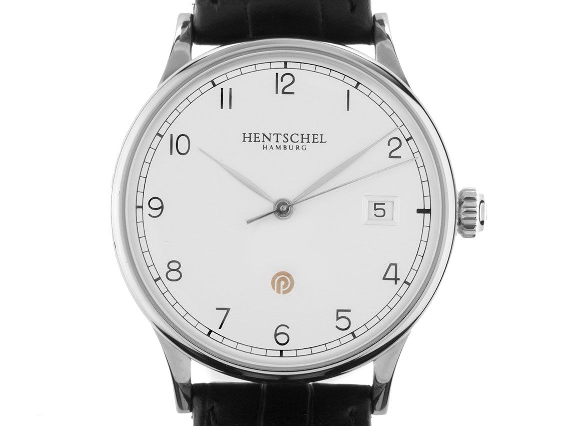 Hentschel Jubiläumsuhr Stahl Automatik Armband Leder 37mm Vintage Bj.2013 Box&Pap. Full Set Ungetragen mit Zertifikat über 3.900,-€