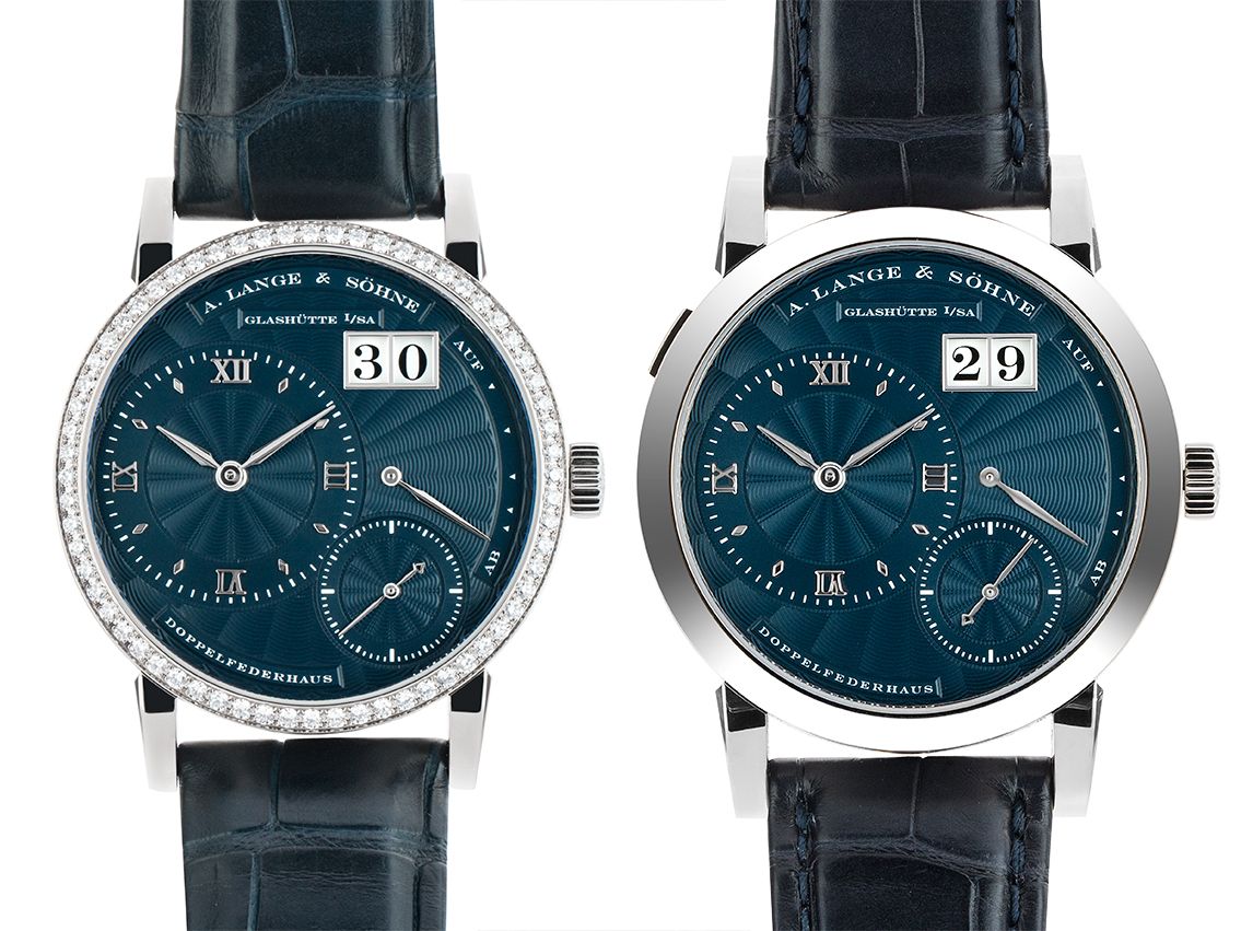 A. Lange & Söhne 20 Jahre Lange 1 Special Edition Set für Sie und Ihn 18kt Weißgold Handaufzug Kleine Lange 1 36mm Diamond und Lange 1 38mm Bj.2015 Limitiert auf 20 Sets Box&Pap. Full Set Ungetragen mit Zertifikat über 140.000,-€