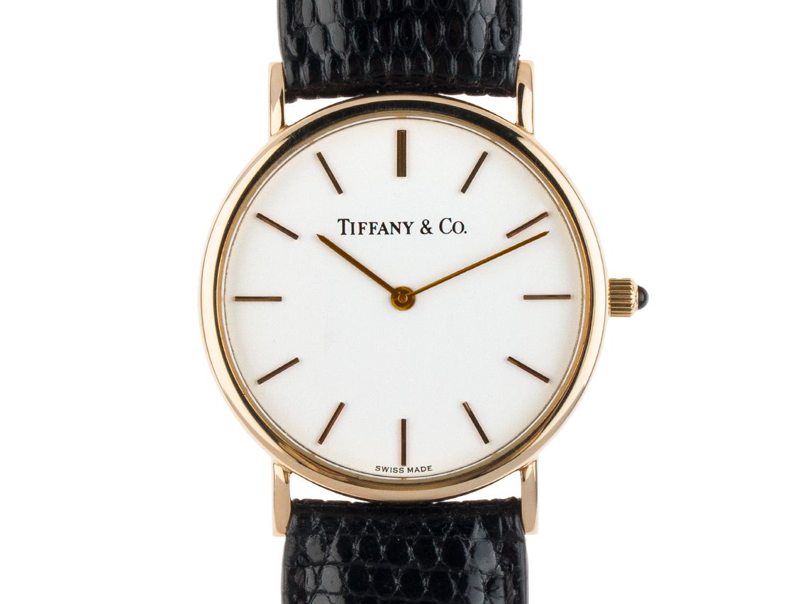 Tiffany & Co. Classique 14kt Gelbgold Quarz Armband Leder 31mm Ref.W115 Vintage Bj.1990 wie Neu Mit Zertifikat über 2.800,-€