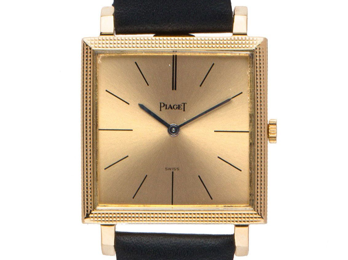 Piaget Classique 18kt Gelbgold Handaufzug Armband Leder 25x25mm Vintage Bj.1970 orig. Box wie Neu mit Zertifikat über 4.900,-€