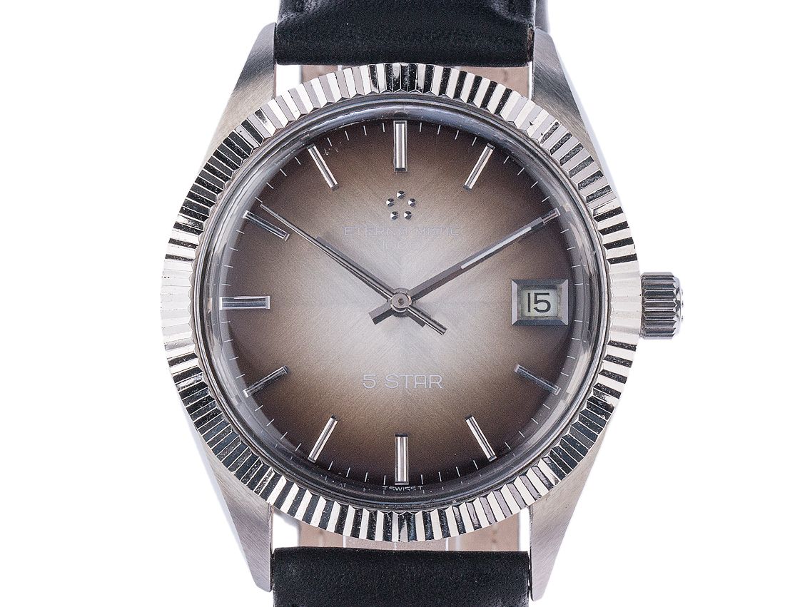 Eterna Matic 5 Star 1000 Stahl Automatik Armband Leder 36mm Vintage Bj.1980 mit Zertifikat über 1.700,-€