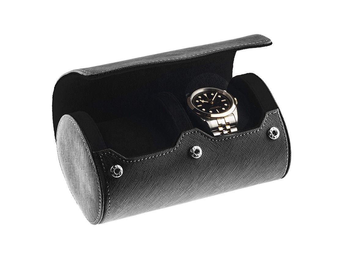 Tempomat Uhrenbox Watchroll 2 Uhren Leder schwarz 170x80x70mm 
