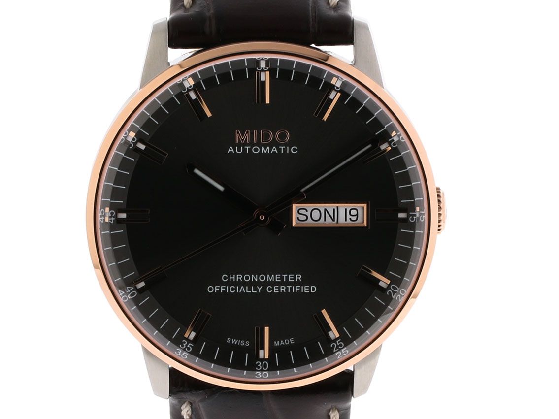 Mido Commander II Chronometer Stahl PVD Roségold Automatik Lederband Faltschließe 40mm Ungetragen