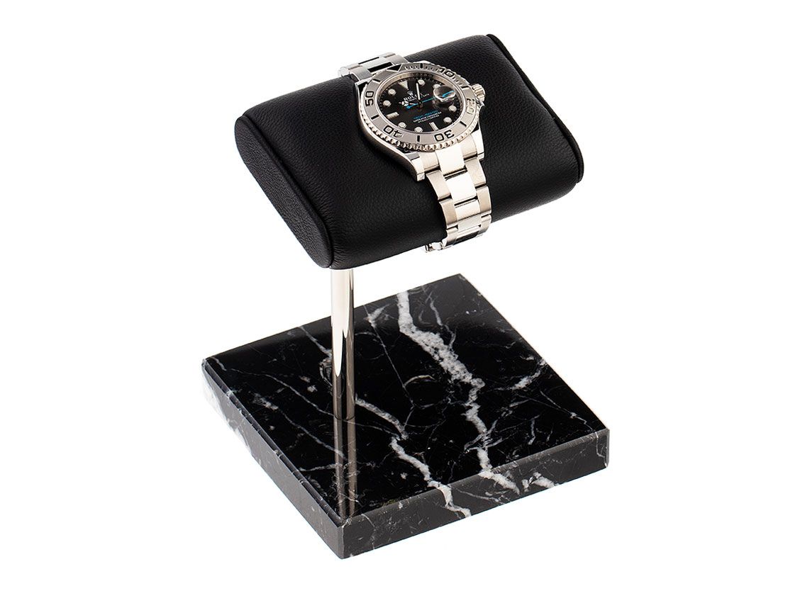 The Watch Stand Uhrenaufsteller Leder Schwarz Marmor Schwarz 110x110x140mm Neu
