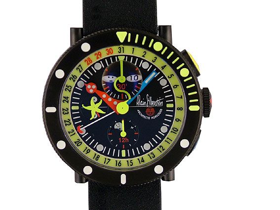 Alain Silberstein Marine Black Full Calender Krono Titan 45mm Neu