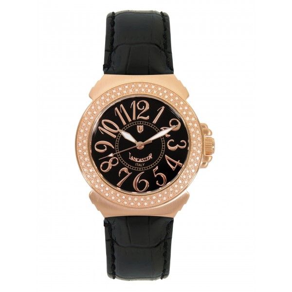 Lancaster Pillola Rosé Leather Stahl vergoldet Diamond 0,57ct Quarz Perlmutt 36mm UVP 1.050,- Neu