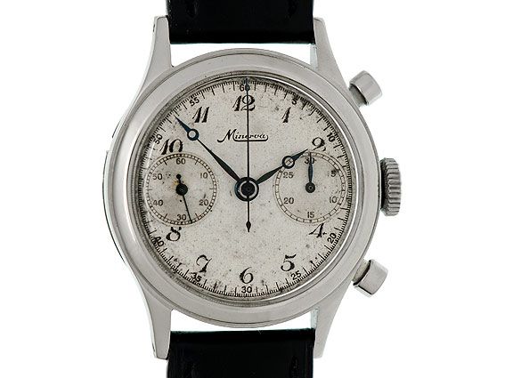Minerva Military Chronograph Stahl Handaufzug 34mm Vintage