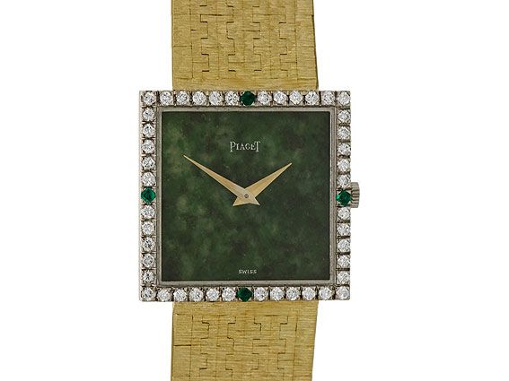 Piaget Vintage Handaufzug 18kt Gelbgold/Weißgold Diamond Smaragd 25x25mm