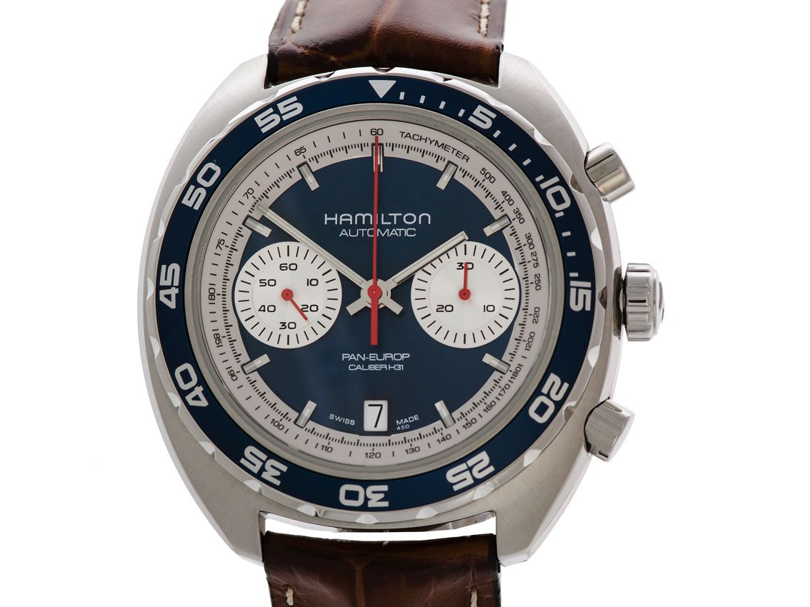 Hamilton Pan Europ 1971 Limited Edition Stahl Automatik Chronograph 45 mm wie Neu Box&Pap.