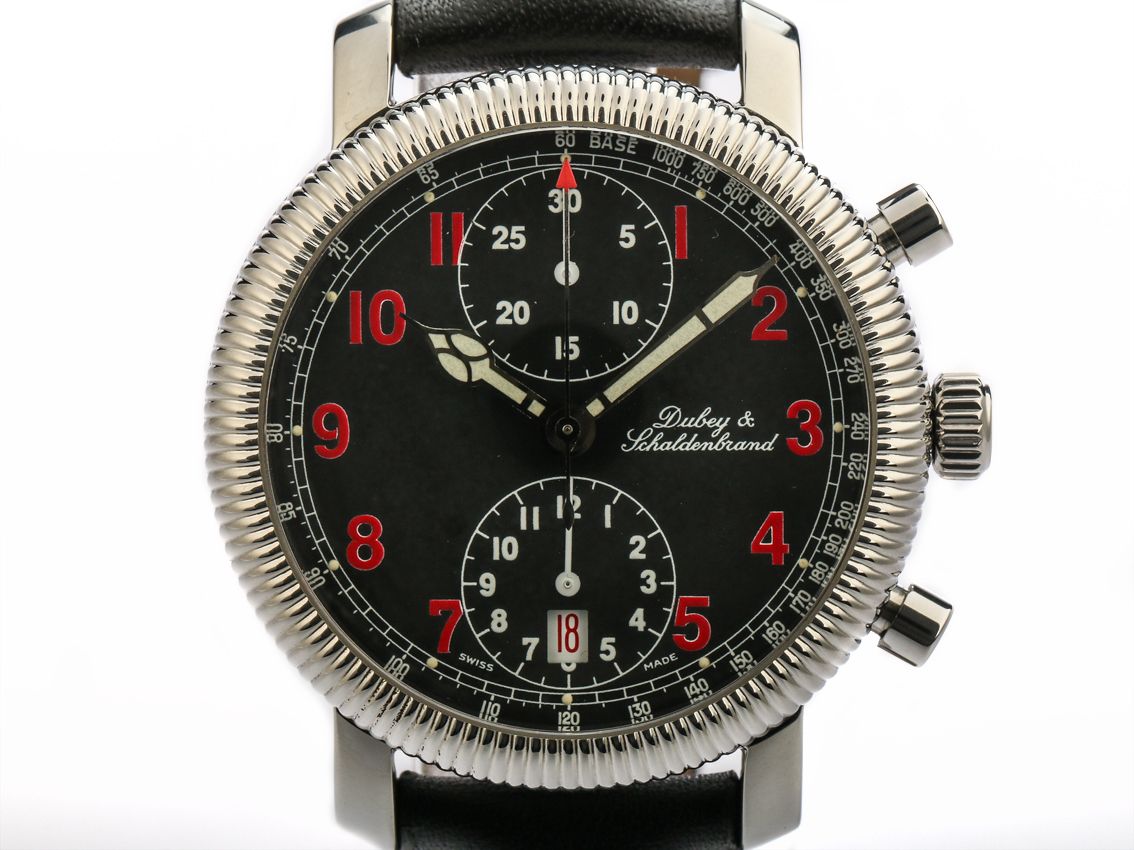 Dubey & Schaldenbrand Dual Date Stahl Chronograph Automatik 38mm Vintage Box&Pap.