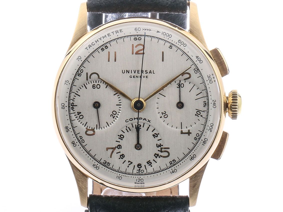 Universal Geneve Compax Chronograph 18kt Gelbgold Handaufzug 34mm Vintage