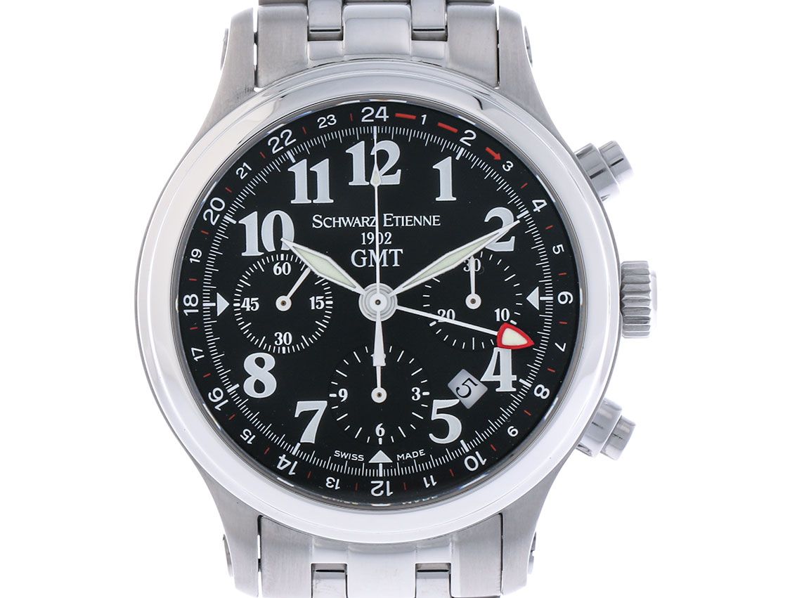 Schwarz Etienne GMT Stahl Automatik Chronograph 42mm Stahlband Vintage Box&Pap. 