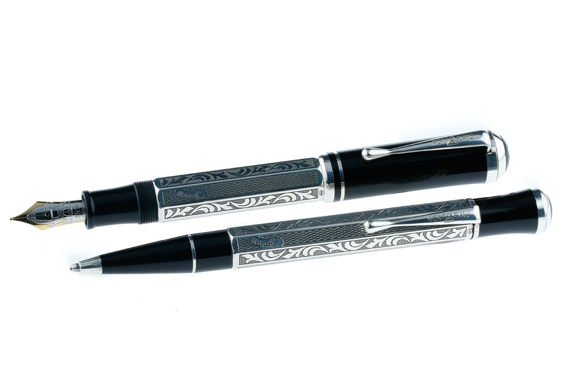 Montblanc Meisterstück Marcel Proust Schreibset Füller und Kugelschreiber 925 Sterlingsilber Chinalack schwarz Limitiert Vintage Box&Pap. wie Neu 