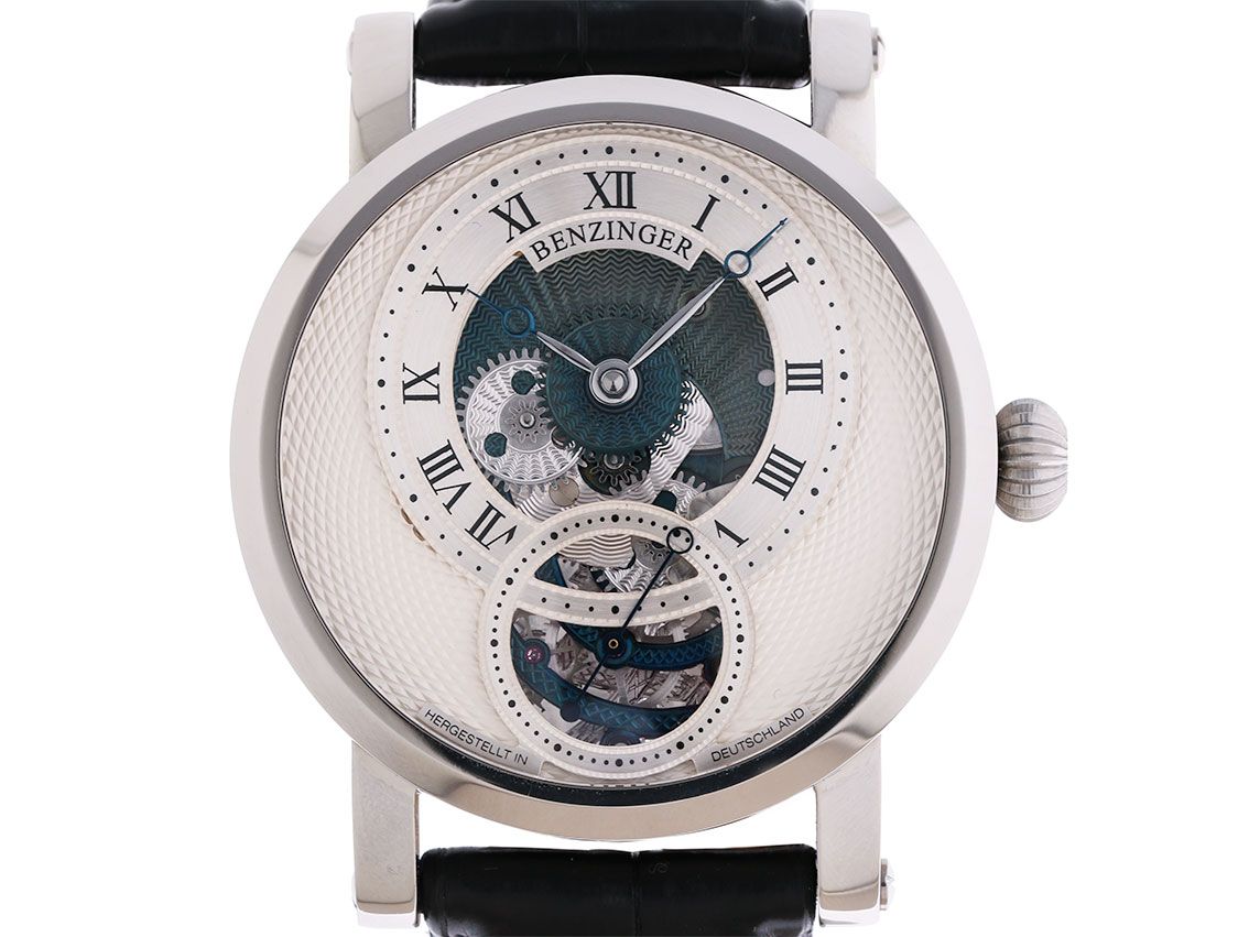 Benzinger Offene Subscription IV Stahl Handaufzug Lederband 42mm Skelettiert Unikat Ungetragen