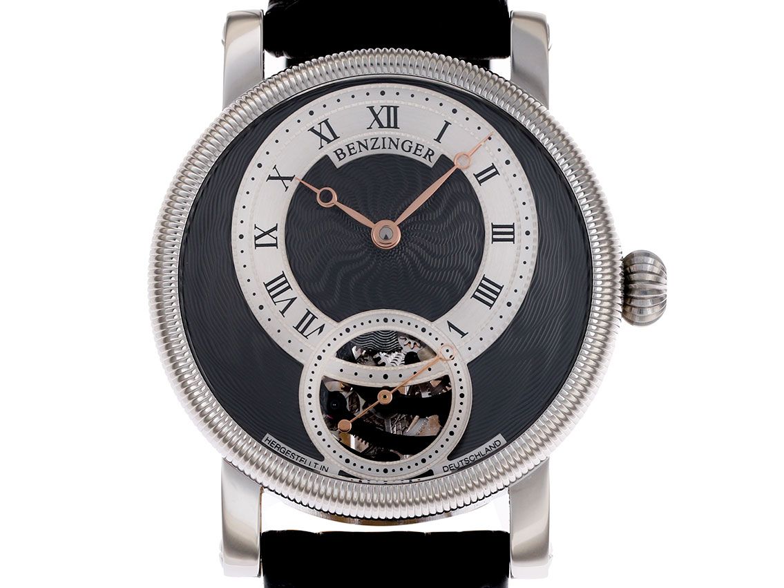 Benzinger Offene Subscription Ebony V Moiree Stahl Handaufzug Lederband 42mm Unikat Ungetragen