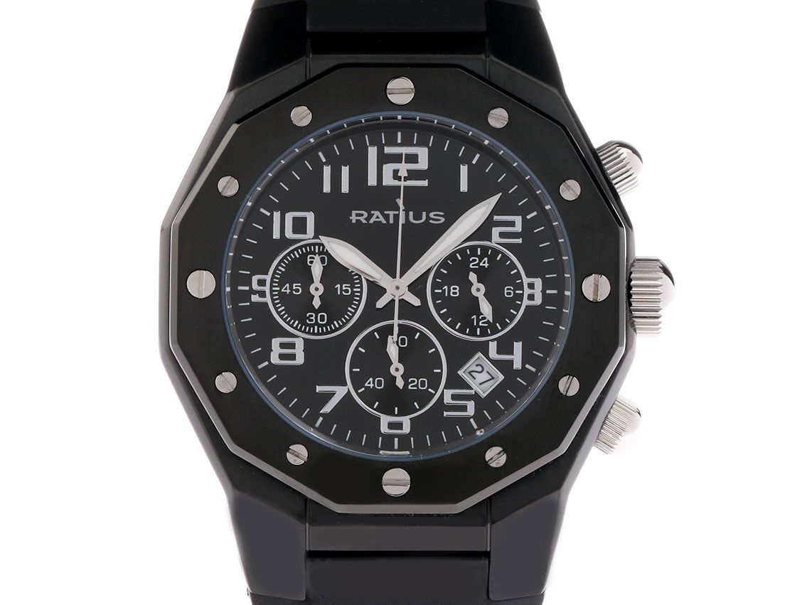 Ratius Sport Chronograph Stahl Kautschuk Black 42mm Neu