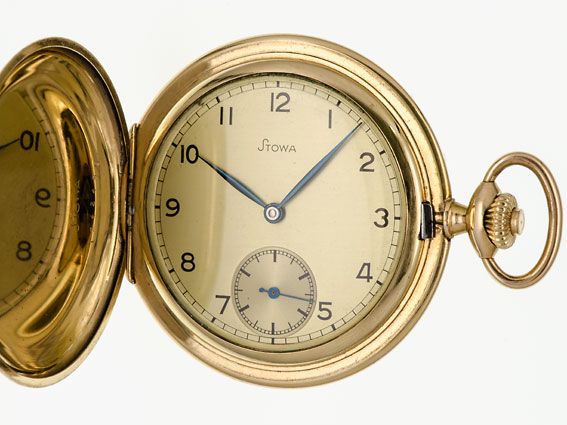 Stowa Taschenuhr Savonette Handaufzug 20 Micron Gelbgold 52mm