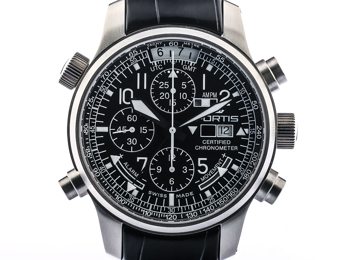 Fortis F-43 Fliegerchrono Alarm GMT Stahl Automatik 43mm Limitiert