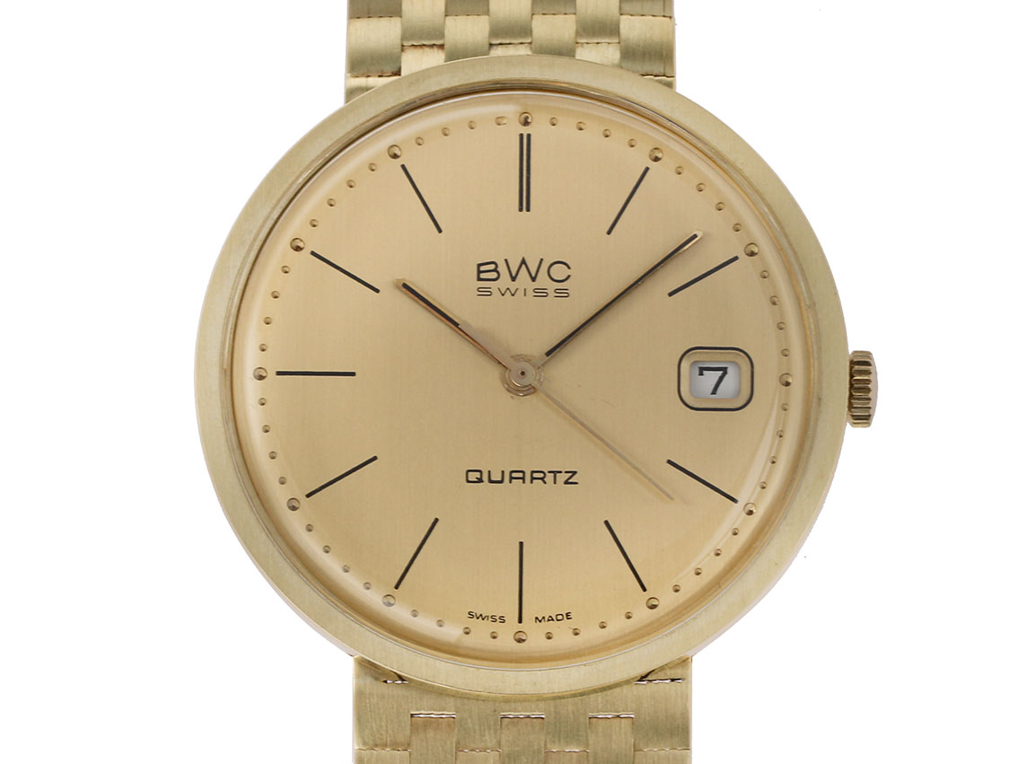 BWC Swiss Date 14kt Gelbgold 73g Quarz 35mm Vintage Bj.1970 wie Neu Archive germany Watch