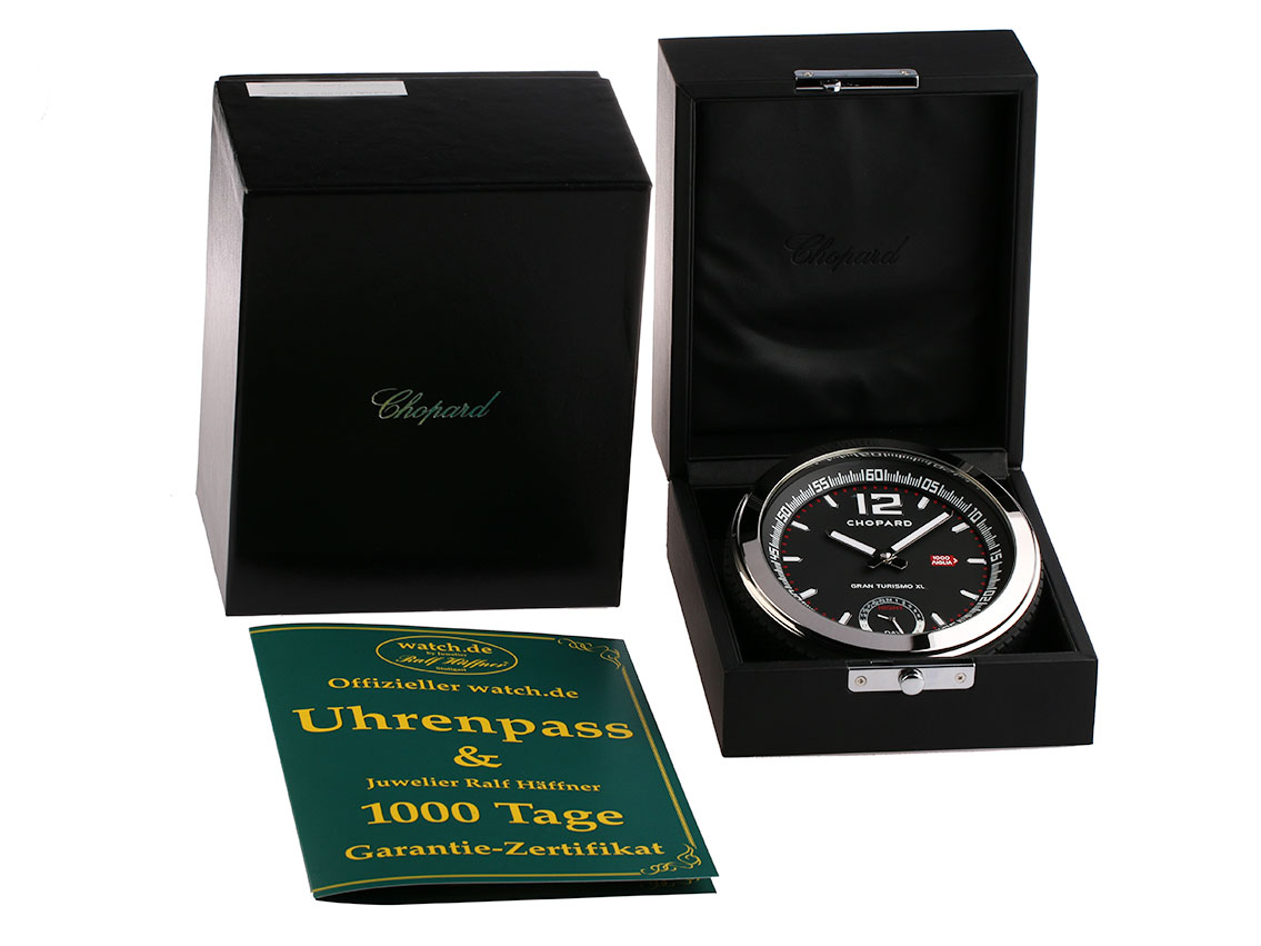 Tischuhr Chopard Mille Miglia GMT Palladium Quarz 125mm UVP 835 